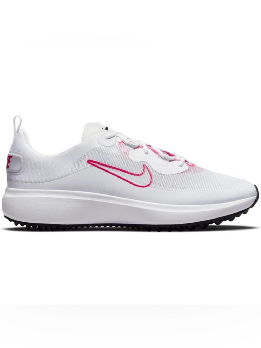Nike Women's White Sneakers with Pink Swoosh and Black Outsole
